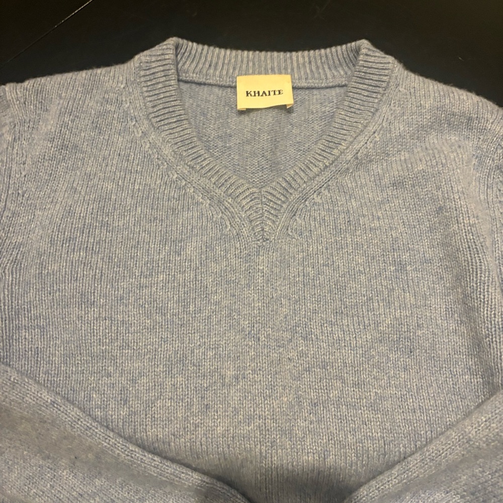 KHAITE Light Blue V-Neck Sweater - Picture 5 of 10